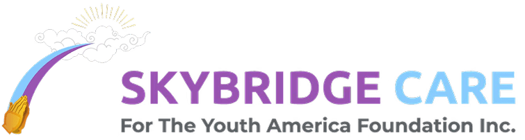 Skybridge Care logo with rainbow and clouds.